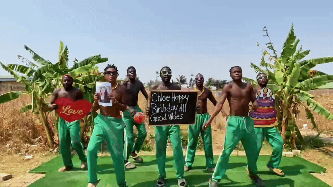 African crew dancing in a personalized African birthday video